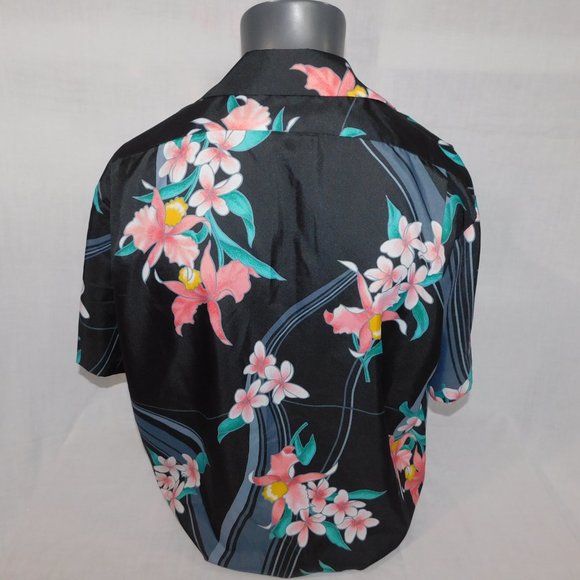 Vintage Hilo Hattie Mens XL Black Pink Green Floral Hawaiian Shirt - Picture 8 of 10
